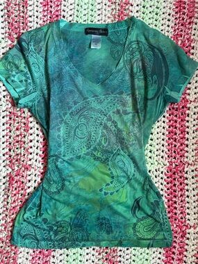 Vintage Y2K appropriate behavior Green Paisley Print shirt